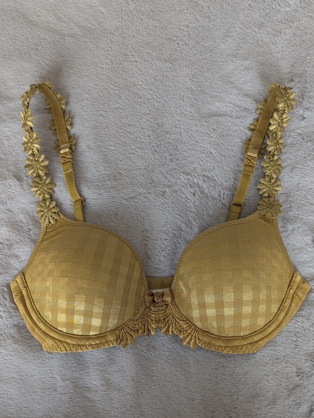 Gold Floral-Trim  Bra - Elegant Everyday Support